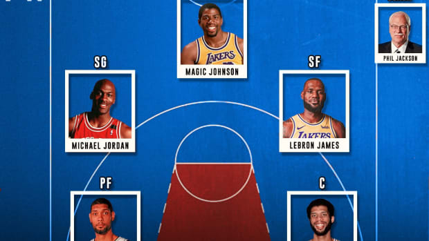 GOAT Squad By Position: Magic Johnson, Michael Jordan, LeBron James, Tim Duncan, Kareem Abdul-Jabbar