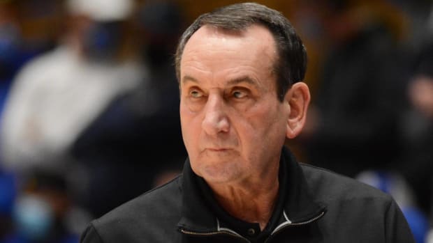 Coach K Barely Reacts After His Grandson Checks In And Scores A Three-Pointer For Duke