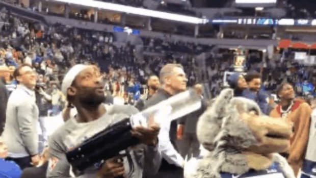 Patrick Beverley Was Messing Around With A T-Shirt Gun In The Fourth Quarter As The Timberwolves Blew Out The Portland Trail Blazers