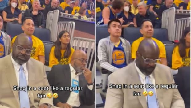Video Of Shaquille O'Neal Sitting Like A Regular Guy At Chase Center: “Shaq Didn't Want To Be Bothered"