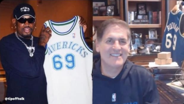 The NBA Banned Dennis Rodman From Wearing #69 Jersey With The Mavericks, But Mark Cuban Still Keeps The Jersey In His Office