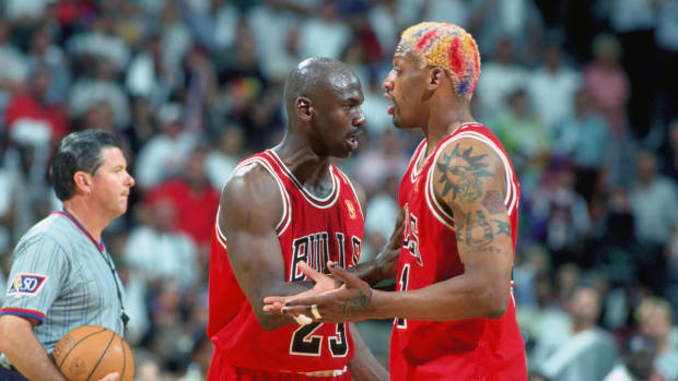 Rodman and Jordan won three straight NBA championships together when they played for the Bulls.