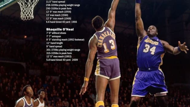 Comparing Shaquille O'Neal vs. Wilt Chamberlain Physical Data: 4.6 Seconds 40-Yard... 370 LBS Playing Weight Range...