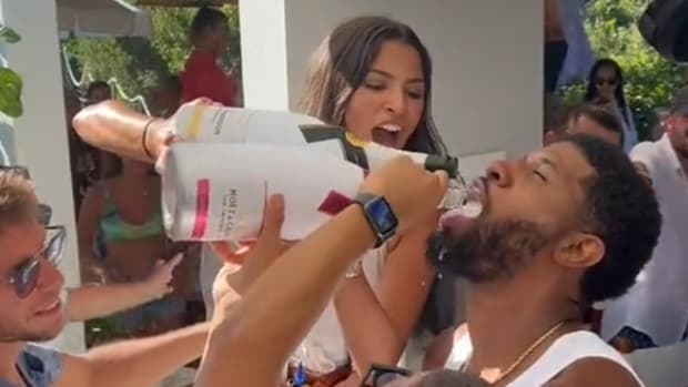 Paul George Was Partying With A Girl Pouring Champagne In His Mouth