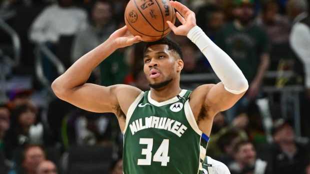 Milwaukee, Wisconsin, USA; Milwaukee Bucks forward Giannis Antetokounmpo (34) reacts in the fourth quarter against the Phoenix Suns at Fiserv Forum. Mandatory Credit: Benny Sieu-Imagn Images