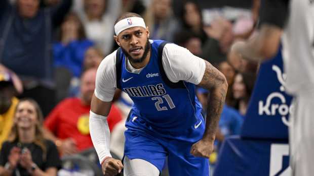 Dallas Mavericks center Daniel Gafford (21) in action during the game between the Dallas Mavericks and the Brooklyn Nets at the American Airlines Center.