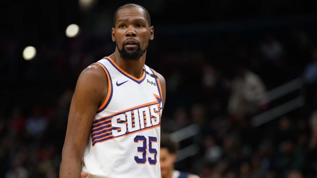 Phoenix Suns forward Kevin Durant (35) looks on during the first quarter against the Washington Wizards at Capital One Arena.