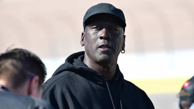 NASCAR series team owner Michael Jordan in attendance during qualifying for the South Point 400 at Las Vegas Motor Speedway.