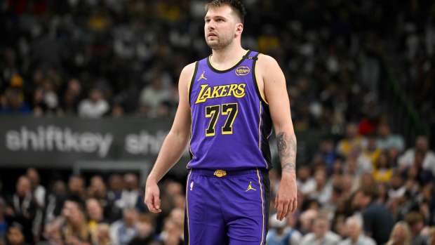 Dallas, Texas, USA; Los Angeles Lakers guard Luka Doncic (77) during the game between the Dallas Mavericks and the Los Angeles Lakers at American Airlines Center. Mandatory Credit: Jerome Miron-Imagn Images