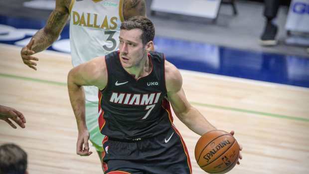 Miami Heat guard Goran Dragic (7) in action during the game between the Dallas Mavericks and the Miami Heat at the American Airlines Center.