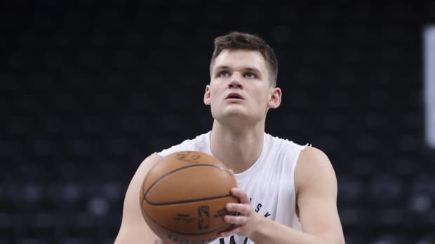 Utah Jazz center Walker Kessler warms up before the game against the Minnesota Timberwolves at Delta Center.