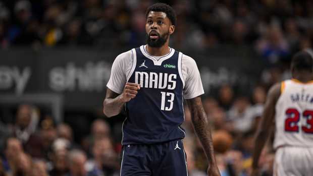 Dallas Mavericks forward Naji Marshall (13) in action during the game between the Dallas Mavericks and the Golden State Warriors at the American Airlines Center.