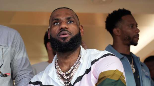 Inglewood, California, USA; Los Angeles Lakers forward Lebron James attends the game between the Cincinnati Bengals and the Los Angeles Rams in Super Bowl LVI at SoFi Stadium.