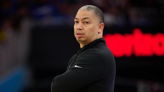 Apr 13, 2025; San Francisco, California, USA; LA Clippers head coach Tyronn Lue looks on against the Golden State Warriors during the first quarter at Chase Center. Mandatory Credit: Robert Edwards-Imagn Images