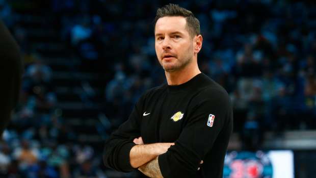 Nov 6, 2024; Memphis, Tennessee, USA; Los Angeles Lakers head coach JJ Redick reacts during the second half against the Memphis Grizzlies at FedExForum.