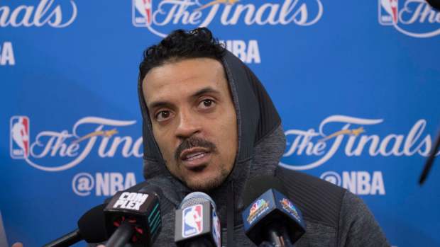 Oakland, CA, USA; Golden State Warriors forward Matt Barnes (22) addresses the media during the NBA Finals media day at Oracle Arena. Mandatory Credit: Kyle Terada-Imagn Images