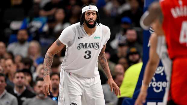 Dallas, Texas, USA; Dallas Mavericks forward Anthony Davis (3) looks on during the second half against the Houston Rockets at the American Airlines Center. Mandatory Credit: Jerome Miron-Imagn Images