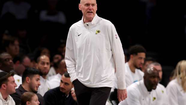 Brooklyn, New York, USA; Indiana Pacers head coach Rick Carlisle coaches against the Brooklyn Nets during the second quarter at Barclays Center. Mandatory Credit: Brad Penner-Imagn Images