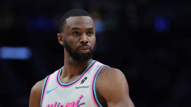 Miami Heat forward Andrew Wiggins (22) looks on against the Chicago Bulls during the fourth quarter at Kaseya Center.