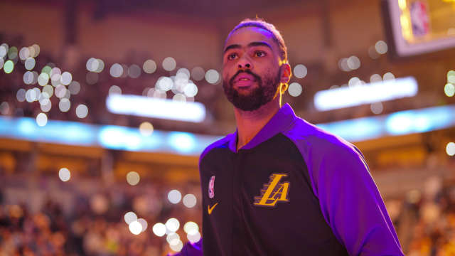 Los Angeles Lakers guard D'Angelo Russell (1) before the game against the Minnesota Timberwolves in at Target Center.