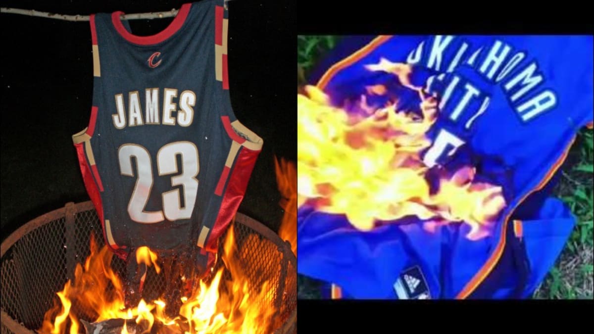Miami Heat fans burn LeBron James jerseys (Video)