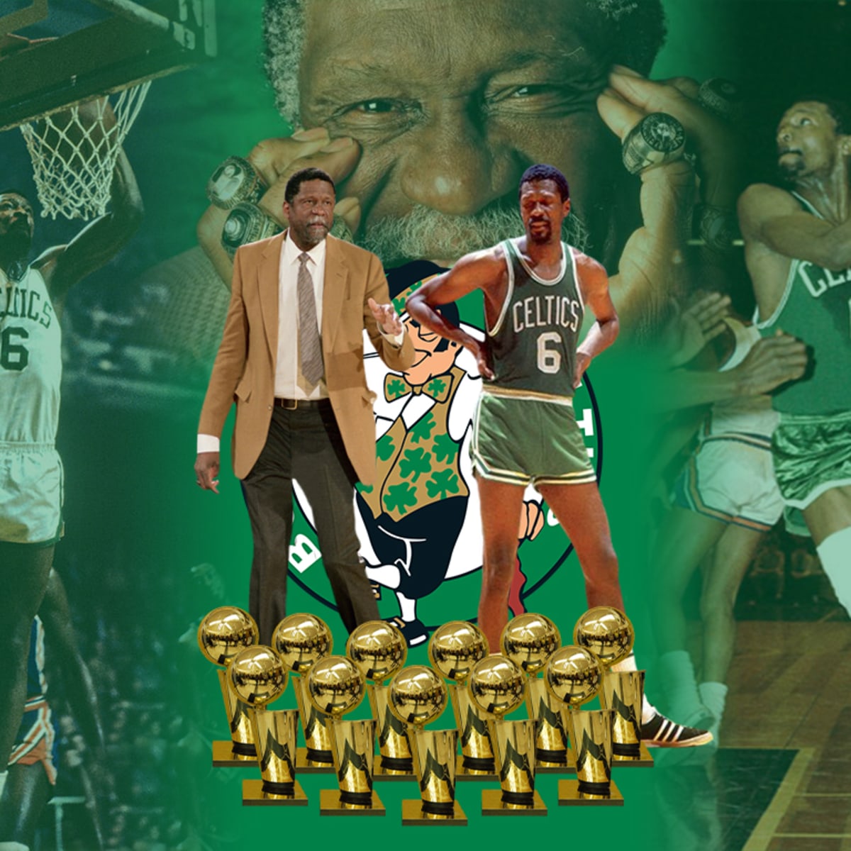 6 BILL RUSSELL Boston Celtics NBA Center Green Throwback Jersey