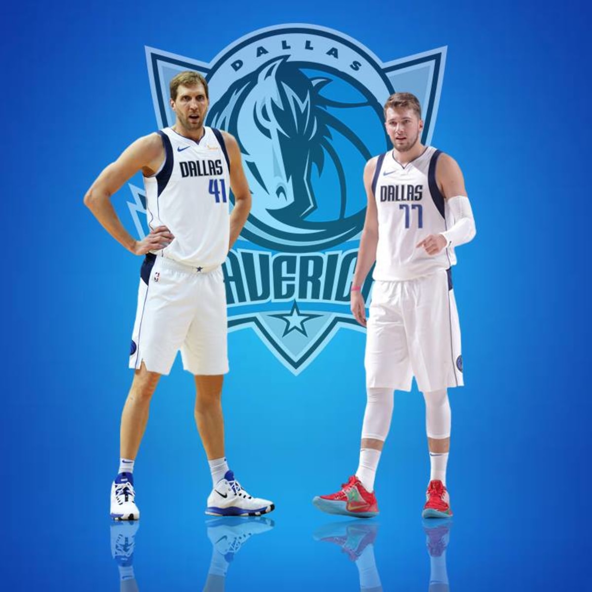 Luka Doncic and Dirk Nowitzki Fade Away Dallas T-Shirt (as1, Alpha
