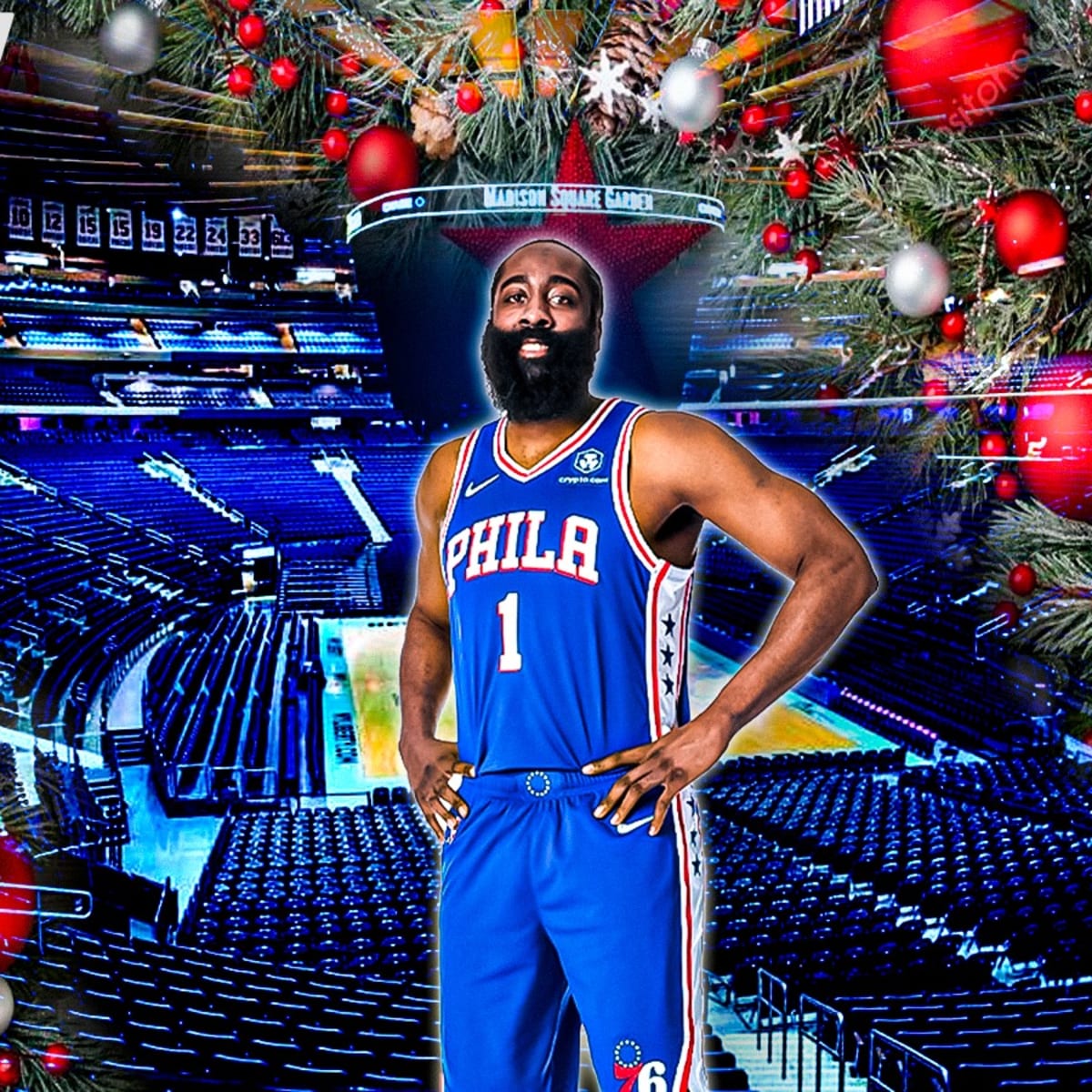 James Harden pulls up on Christmas Day at MSG looking like the Grinch  cousin 🤣.. 