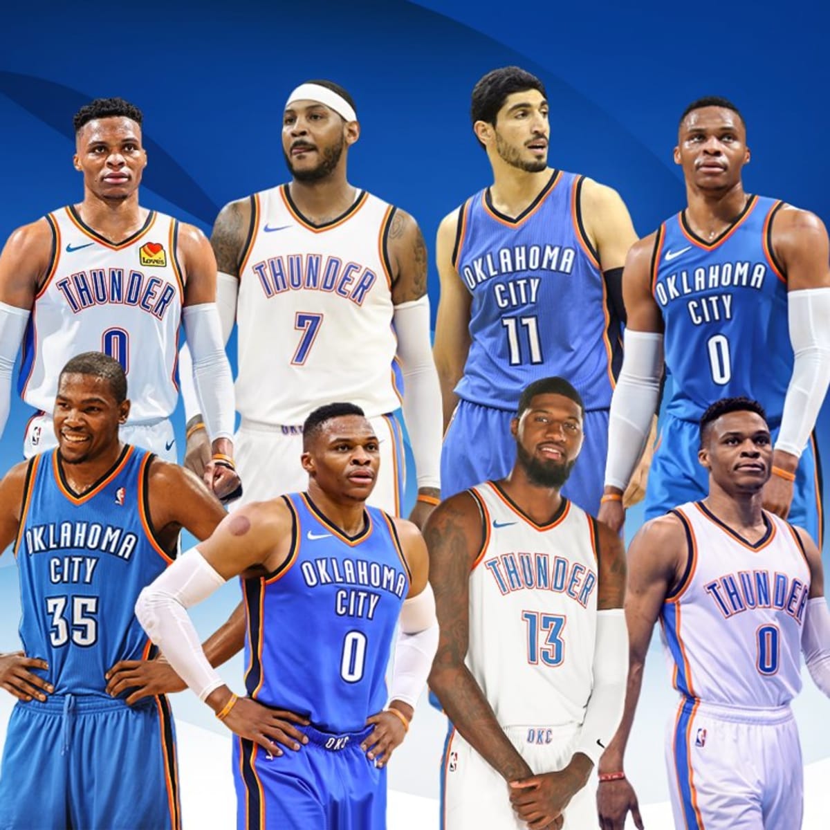 Kevin Durant Paul George Carmelo Anthony And Enes Kanter Defend