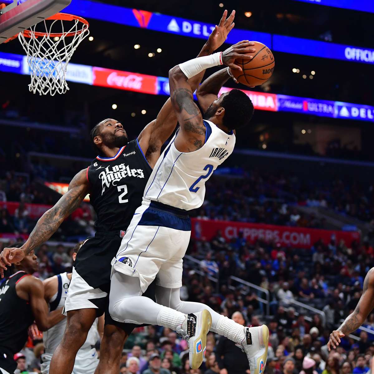 Amazing Video Of Kyrie Irving Scoring Despite Kawhi Leonard Palming The Ball Fadeaway World