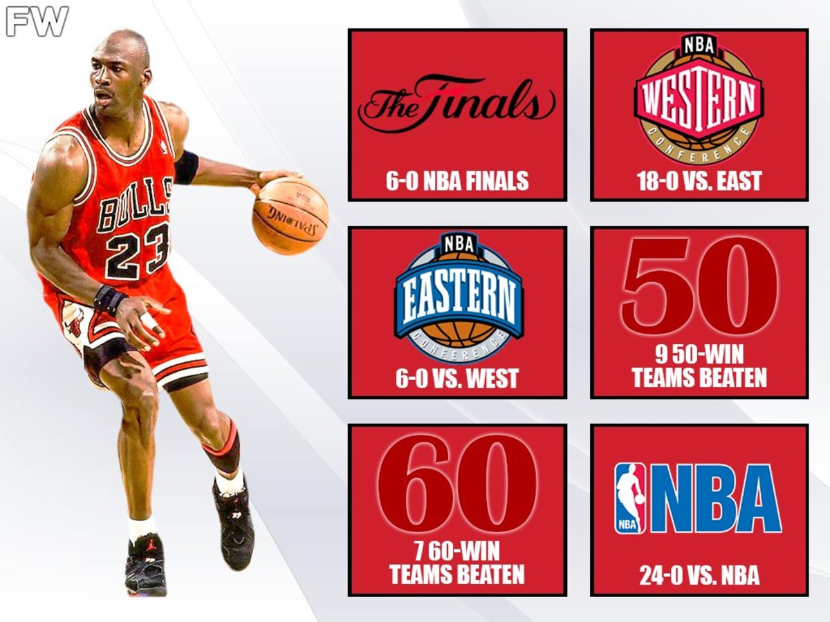 Michael Jordan From 1991-1998 Was 6-0 NBA Finals, 18-0 vs. East, 6-0 vs. West, 9 50-Win Teams Beaten, 7 60-Win Teams 24-0 vs. NBA - World