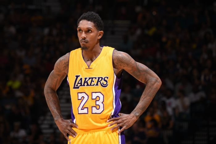LAS VEGAS, NV - OCTOBER 13: Louis Williams #23 of the Los Angeles Lakers looks on during the game against the Sacramento Kings on October 13, 2015 at the MGM Grand Garden Arena in Las Vegas, Nevada. NOTE TO USER: User expressly acknowledges and agrees that, by downloading and/or using this Photograph, user is consenting to the terms and conditions of the Getty Images License Agreement. Mandatory Copyright Notice: Copyright 2015 NBAE (Photo by Adam Pantozzi/NBAE via Getty Images)