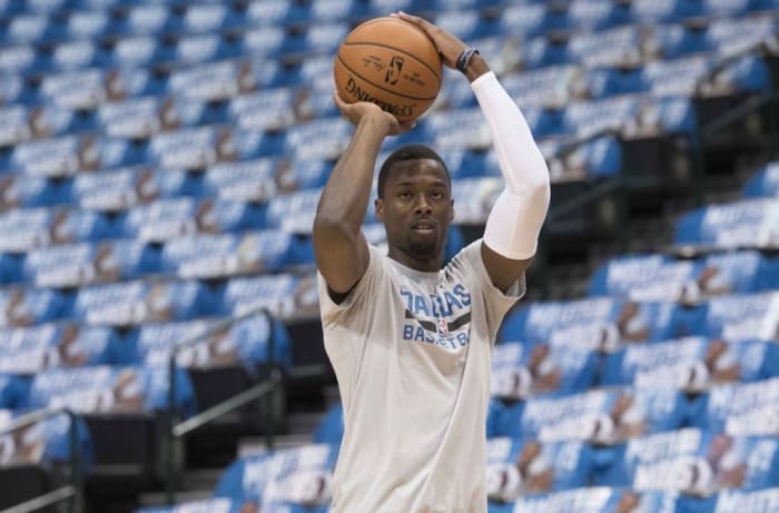 Oct 28, 2016; Dallas, TX, USA; Dallas Mavericks forward Harrison Barnes (40) warms up before the game against the Houston Rockets at the American Airlines Center. Mandatory Credit: Jerome Miron-USA TODAY Sports