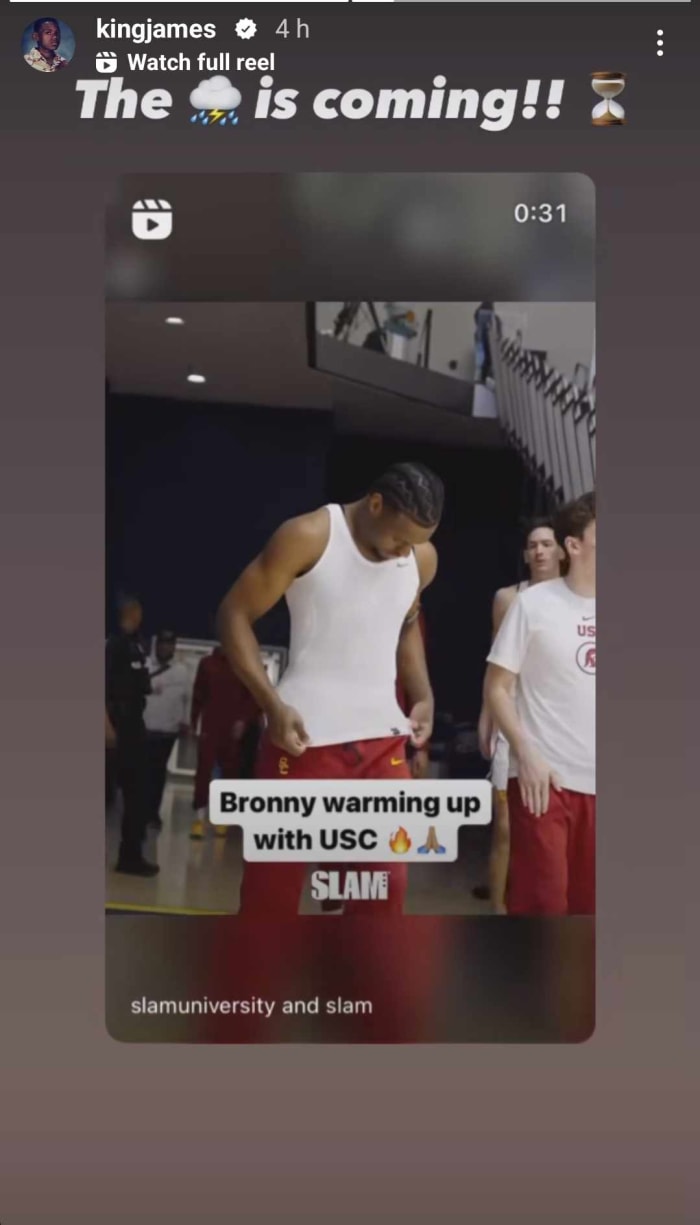 LeBron James Reacts To Clip Of Bronny Warming Up With USC Teammates