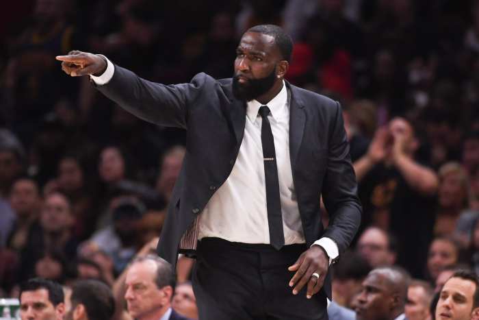 June 8, 2018; Cleveland, OH, USA; Cleveland Cavaliers center Kendrick Perkins (21) during the second quarter in game four of the 2018 NBA Finals against the Golden State Warriors at Quicken Loans Arena. The Warriors defeated the Cavaliers 108-85 to complete a four-game sweep. Mandatory Credit: Kyle Terada-Imagn Images