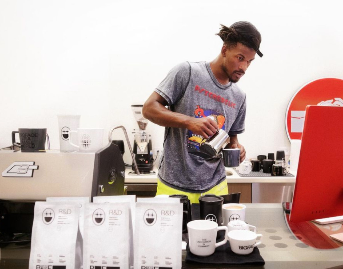 Jimmy Butler's been selling his own coffee in the bubble. He pulled up to  Game 1 in a 'BIG FACE COFFEE OWNER' shirt 😂☕️