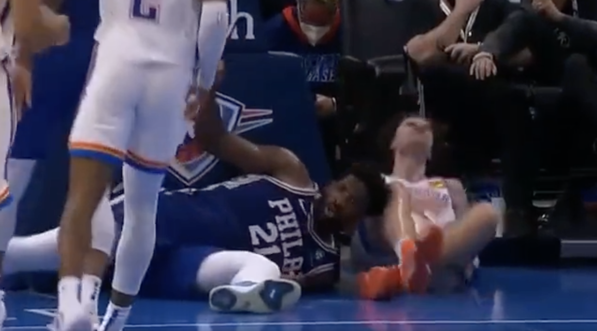 Sixers Announcer Goes Viral For Josh Giddey, Joel Embiid Collision: "No Offense To Giddy, I Couldn't Care Less..."