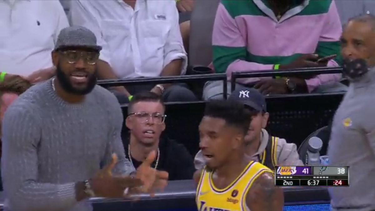 LeBron James Coaching Malik Monk On The Sideline During Lakers vs. Spurs