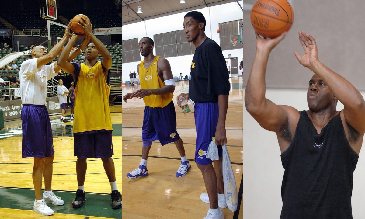 Kobe Bryant, Magic Johnson, Kareem Abdul-Jabbar, Scottie Pippen, And Andrew Bynum Practiced Together During 2005 Lakers Training Camp
