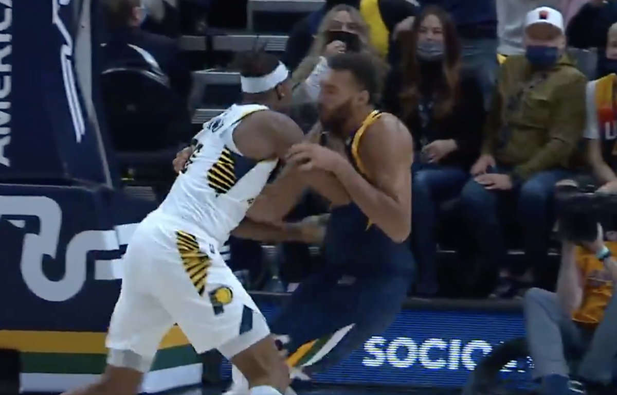 Video: Rudy Gobert And Myles Turner Get Into Huge Mid-Game Shoving Match