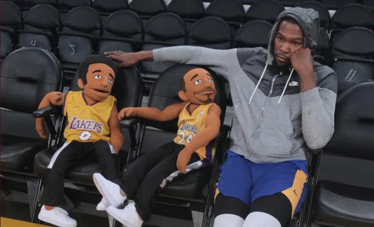 Kevin Durant Sitting With Kobe Bryant's No. 8 And No. 24 Puppets Goes Viral