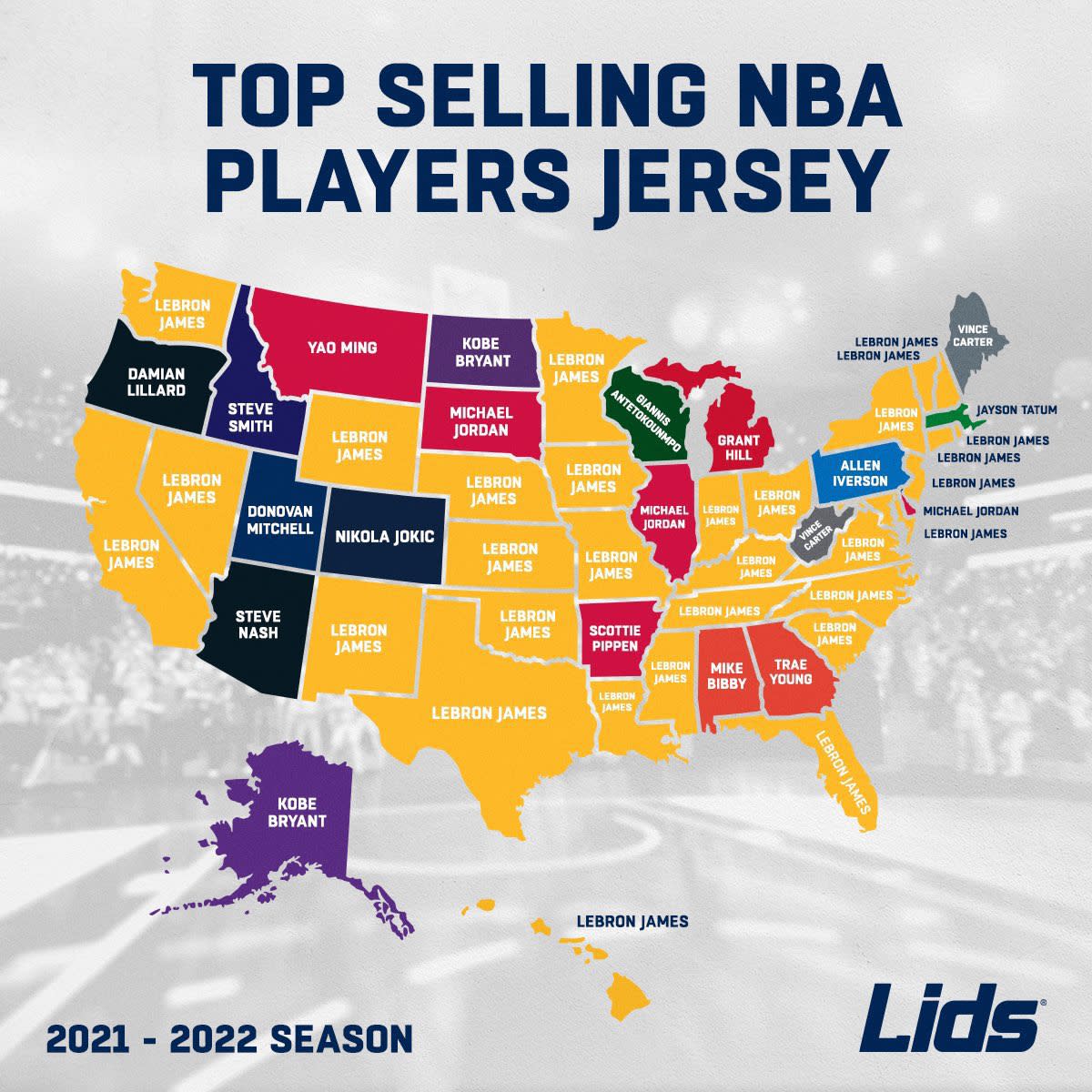 The Top Selling NBA Player Jerseys In Each State: LeBron James Dominates In  Most States, Michael Jordan Leading In Illinois, South Dakota And Delaware  - Fadeaway World