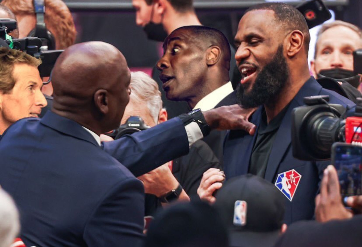 Shannon Sharpe Laughs At Photoshopped Photo Of Michael Jordan And LeBron James Because He And Skip Bayless Are In The Background