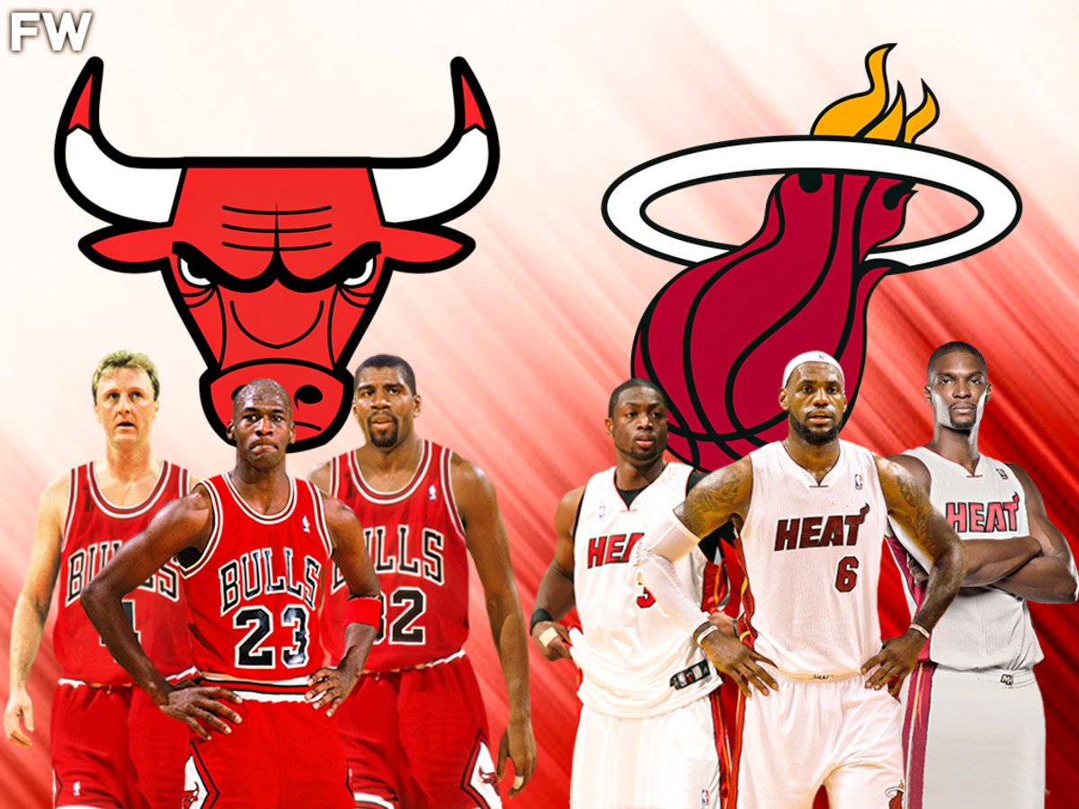 LeBron James, Dwyane Wade and Chris Bosh of the Miami Heat pose