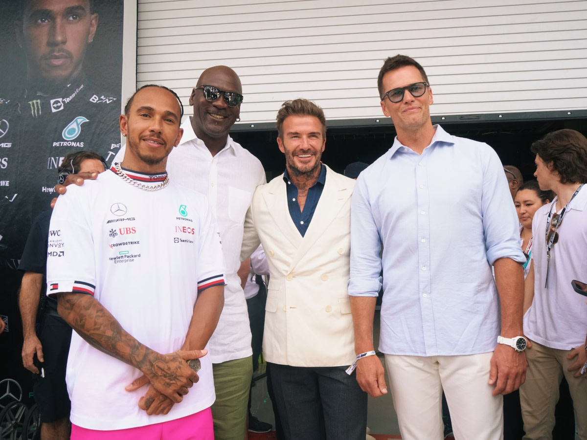 Michael Jordan Posses In Epic Photo With Tom Brady, Lewis Hamilton And David Beckham Ahead Of Miami Grand Prix