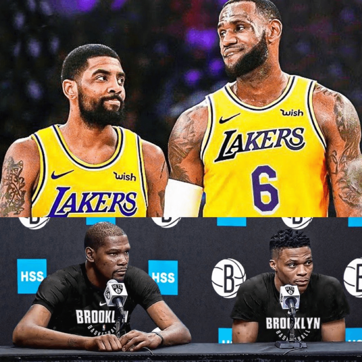 NBA Fan Posts A Pic Of LeBron James And Kyrie Irving In Lakers Jerseys, And Kevin Durant And Russell Westbrook In Nets Jerseys: "Make It Happen"