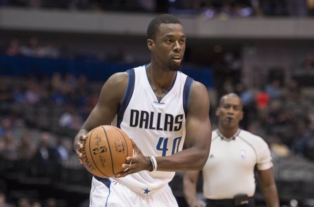 Oct 3, 2016; Dallas, TX, USA; Dallas Mavericks forward Harrison Barnes (40) sets the play against the Charlotte Hornets during the first quarter at the American Airlines Center. Mandatory Credit: Jerome Miron-USA TODAY Sports