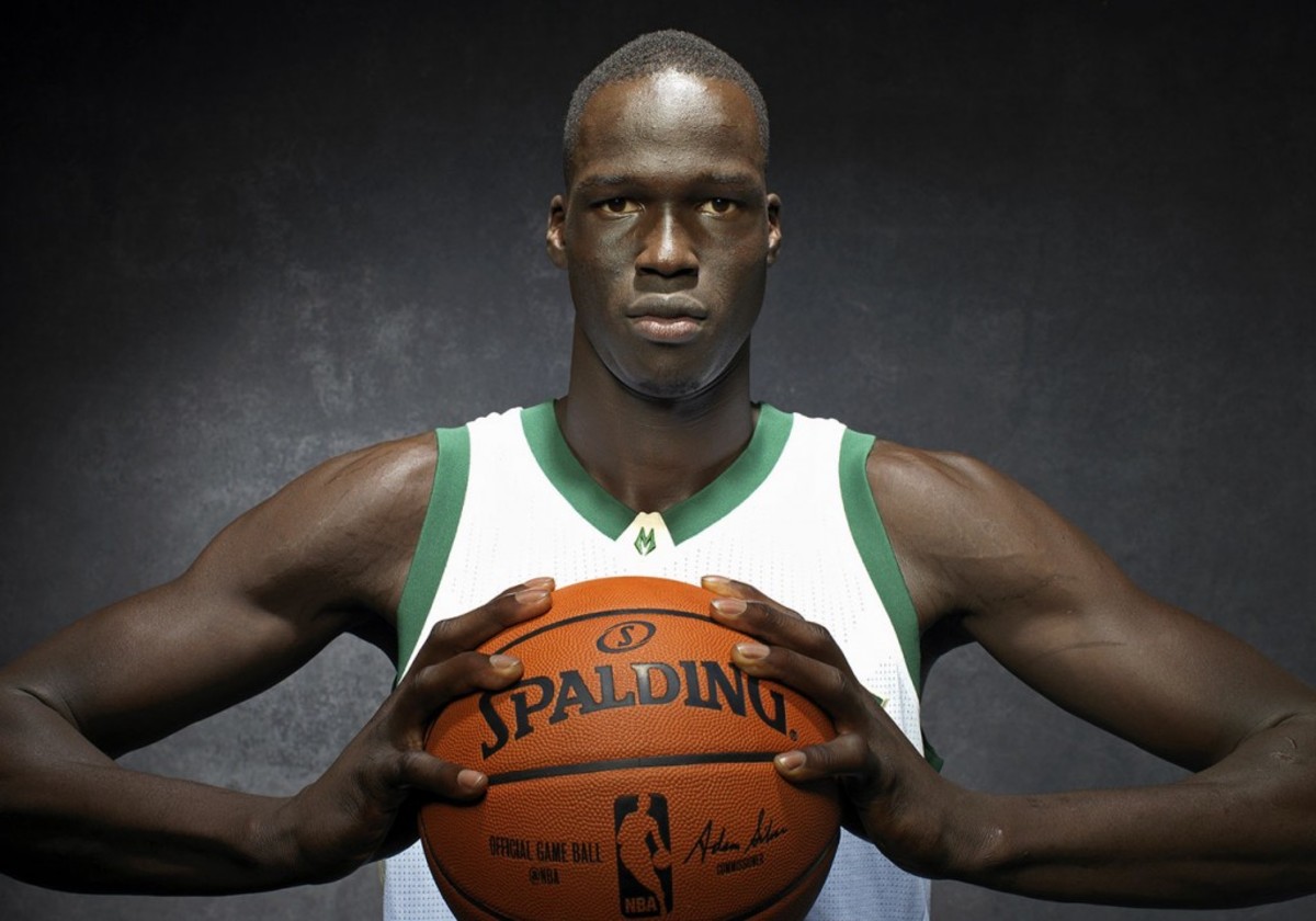 TARRYTOWN, NY - AUGUST 7:  Thon Maker #7 of the Milwaukee Bucks poses for a photo during the 2016 NBA Rookie Shoot on August 7, 2016 at the Madison Square Garden Training Center in Tarrytown, New York. NOTE TO USER: User expressly acknowledges and agrees that, by downloading and/or using this Photograph, user is consenting to the terms and conditions of the Getty Images License Agreement. Mandatory Copyright Notice: Copyright 2016 NBAE (Photo by David Dow/NBAE via Getty Images)