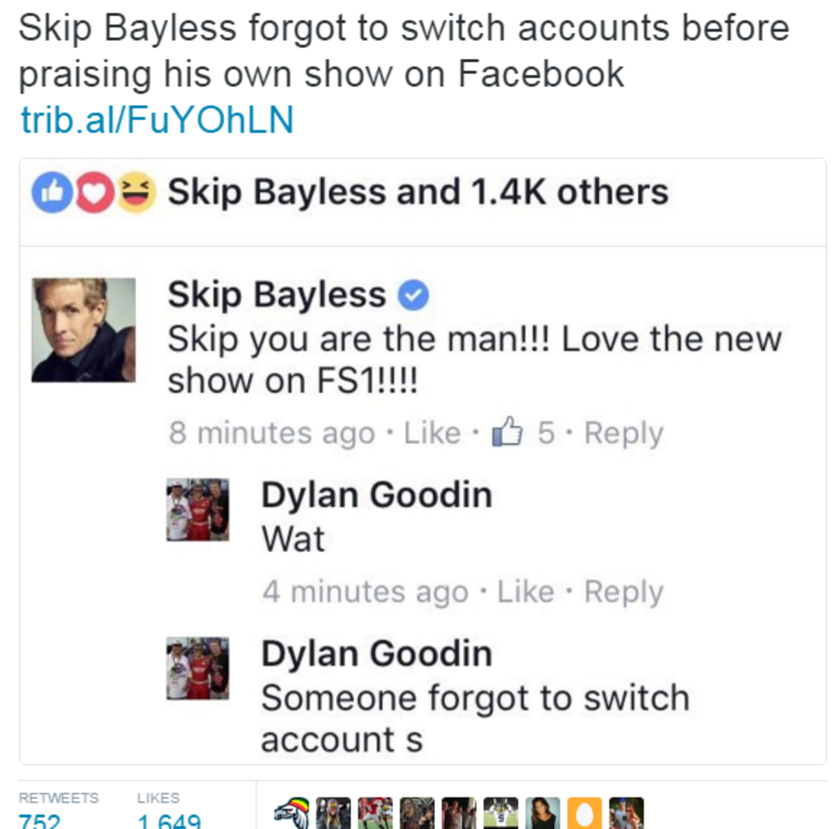 Skip Bayless Forgot To Switch Accounts On Facebook Before Praising His Own Show