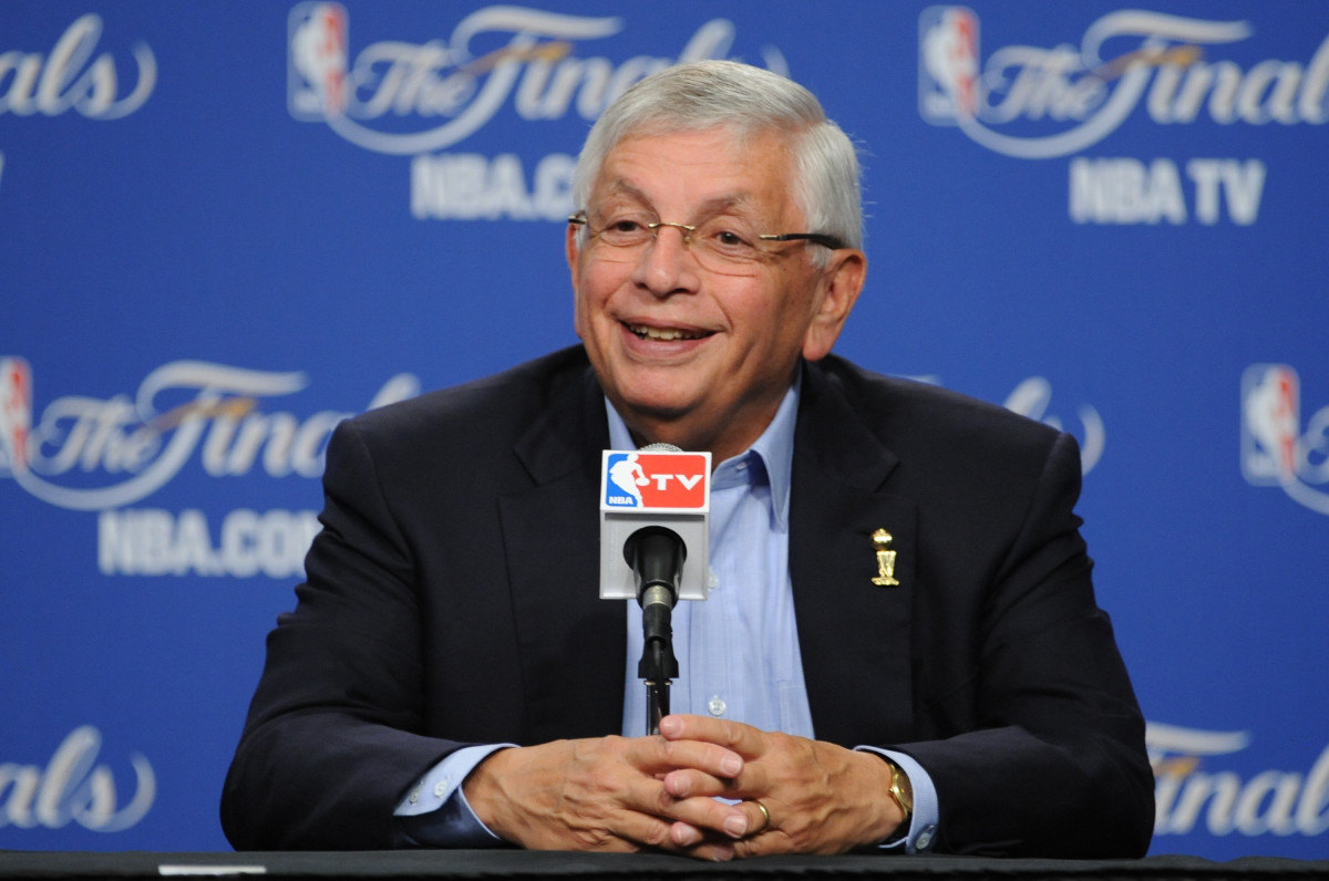 OKLAHOMA CITY, OK - JUNE 12: NBA Commissioner David Stern of does a pre-game pressor prior to Game One of the 2012 NBA Finals at Chesapeake Energy Arena on June 12, 2012 in Oklahoma City, Oklahoma. NOTE TO USER: User expressly acknowledges and agrees that, by downloading and or using this Photograph, user is consenting to the terms and conditions of the Getty Images License Agreement. Mandatory Copyright Notice: Copyright 2012 NBAE (Photo by Garrett Ellwood /NBAE via Getty Images)